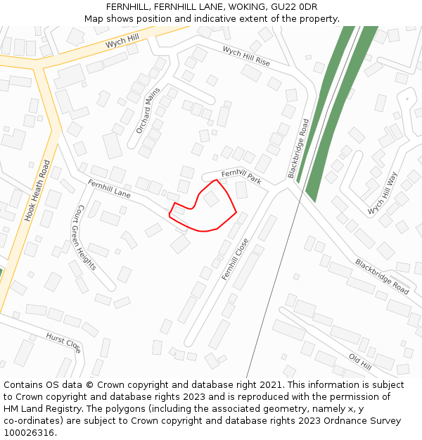 FERNHILL, FERNHILL LANE, WOKING, GU22 0DR: Location map and indicative extent of plot