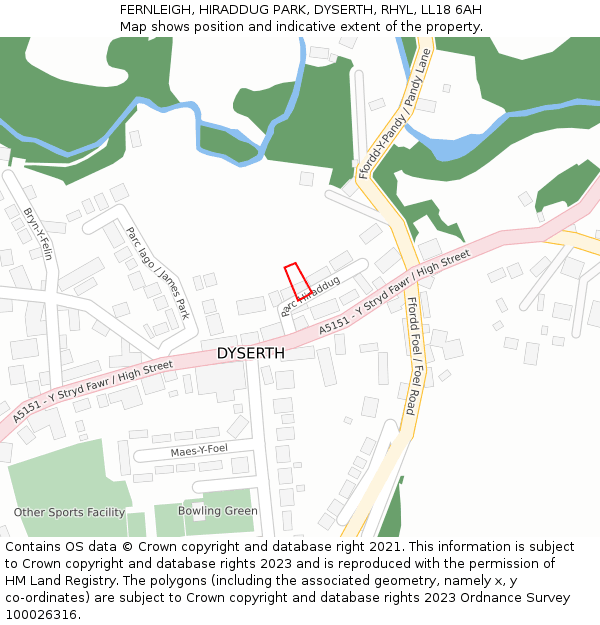 FERNLEIGH, HIRADDUG PARK, DYSERTH, RHYL, LL18 6AH: Location map and indicative extent of plot