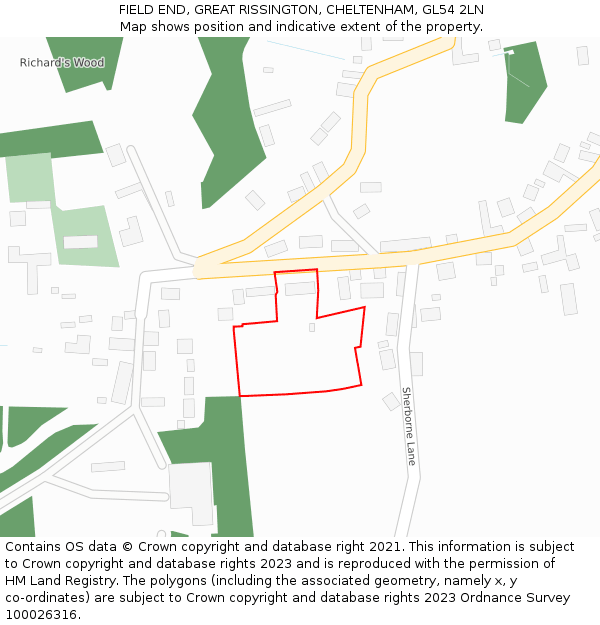 FIELD END, GREAT RISSINGTON, CHELTENHAM, GL54 2LN: Location map and indicative extent of plot