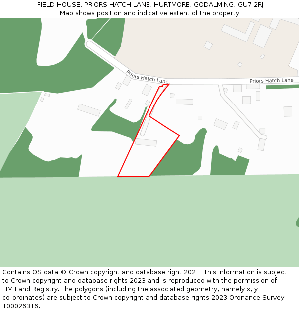 FIELD HOUSE, PRIORS HATCH LANE, HURTMORE, GODALMING, GU7 2RJ: Location map and indicative extent of plot