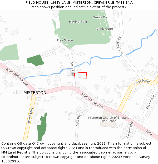FIELD HOUSE, UNITY LANE, MISTERTON, CREWKERNE, TA18 8NA: Location map and indicative extent of plot