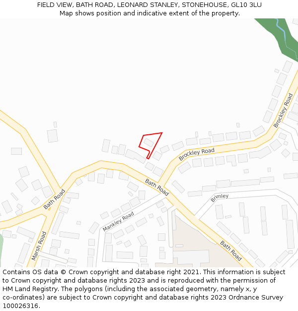 FIELD VIEW, BATH ROAD, LEONARD STANLEY, STONEHOUSE, GL10 3LU: Location map and indicative extent of plot