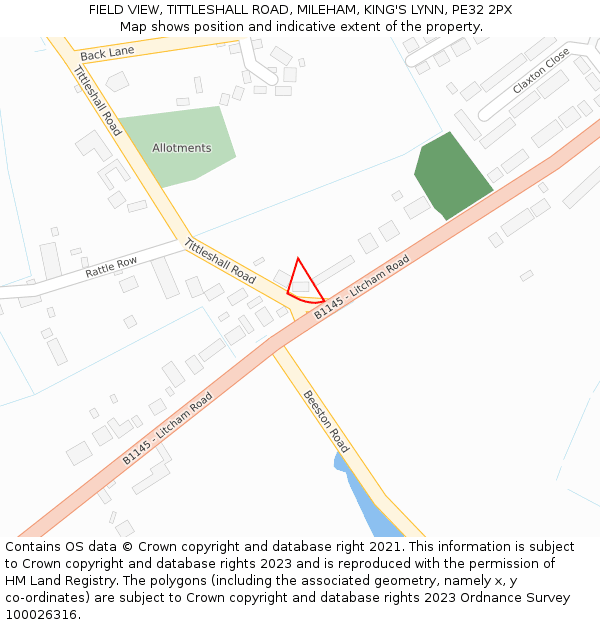 FIELD VIEW, TITTLESHALL ROAD, MILEHAM, KING'S LYNN, PE32 2PX: Location map and indicative extent of plot