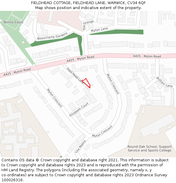 FIELDHEAD COTTAGE, FIELDHEAD LANE, WARWICK, CV34 6QF: Location map and indicative extent of plot