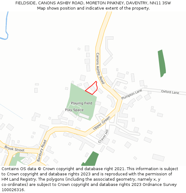FIELDSIDE, CANONS ASHBY ROAD, MORETON PINKNEY, DAVENTRY, NN11 3SW: Location map and indicative extent of plot