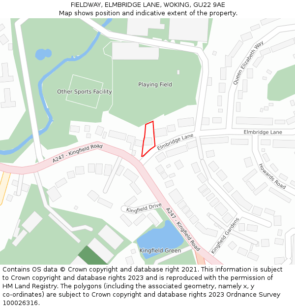 FIELDWAY, ELMBRIDGE LANE, WOKING, GU22 9AE: Location map and indicative extent of plot