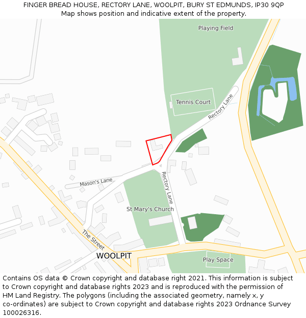 FINGER BREAD HOUSE, RECTORY LANE, WOOLPIT, BURY ST EDMUNDS, IP30 9QP: Location map and indicative extent of plot