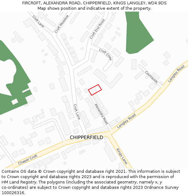 FIRCROFT, ALEXANDRA ROAD, CHIPPERFIELD, KINGS LANGLEY, WD4 9DS: Location map and indicative extent of plot