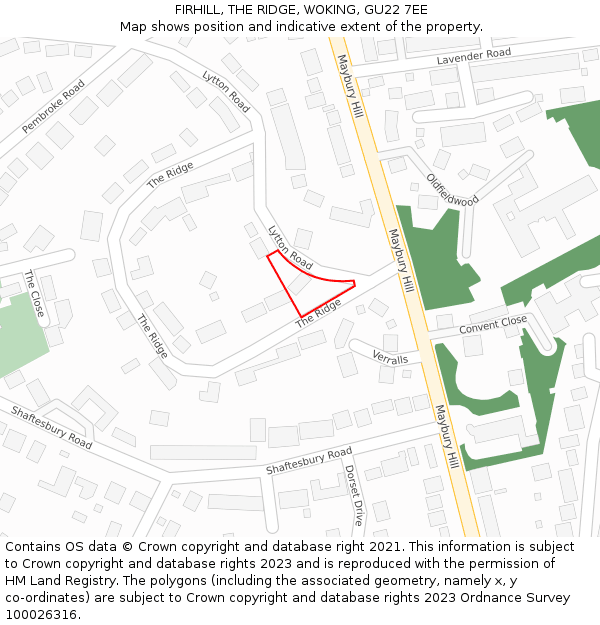 FIRHILL, THE RIDGE, WOKING, GU22 7EE: Location map and indicative extent of plot