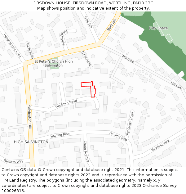 FIRSDOWN HOUSE, FIRSDOWN ROAD, WORTHING, BN13 3BG: Location map and indicative extent of plot