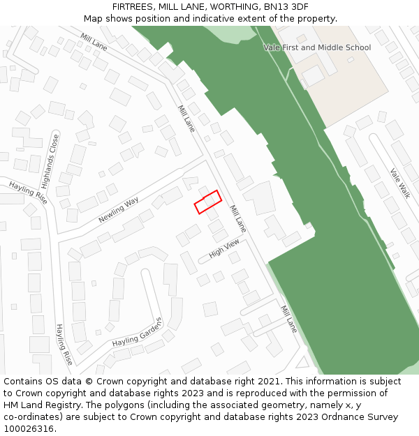 FIRTREES, MILL LANE, WORTHING, BN13 3DF: Location map and indicative extent of plot