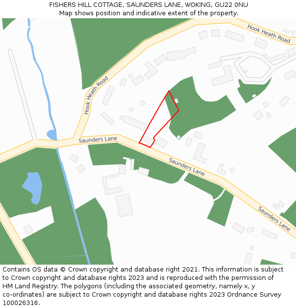 FISHERS HILL COTTAGE, SAUNDERS LANE, WOKING, GU22 0NU: Location map and indicative extent of plot