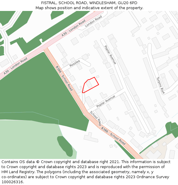 FISTRAL, SCHOOL ROAD, WINDLESHAM, GU20 6PD: Location map and indicative extent of plot