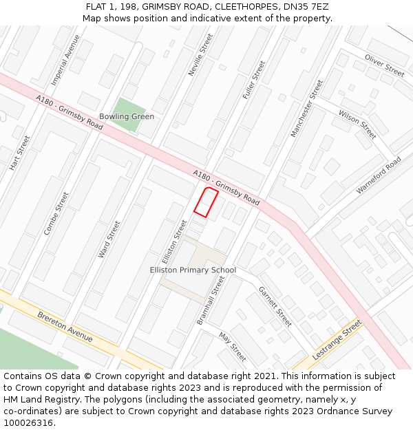 FLAT 1, 198, GRIMSBY ROAD, CLEETHORPES, DN35 7EZ: Location map and indicative extent of plot