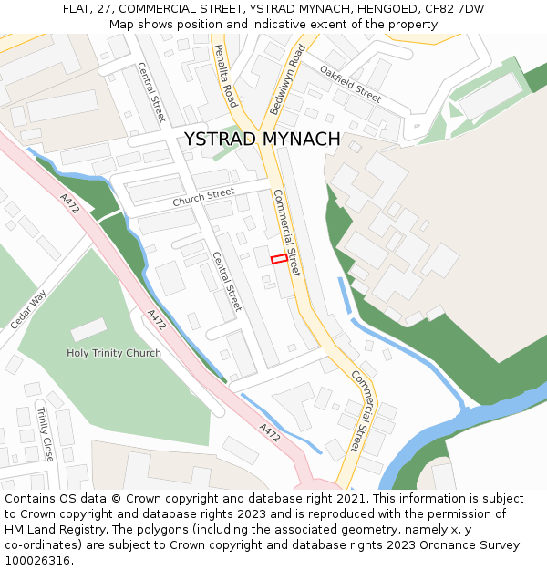 FLAT, 27, COMMERCIAL STREET, YSTRAD MYNACH, HENGOED, CF82 7DW: Location map and indicative extent of plot