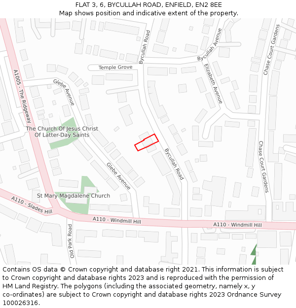 FLAT 3, 6, BYCULLAH ROAD, ENFIELD, EN2 8EE: Location map and indicative extent of plot