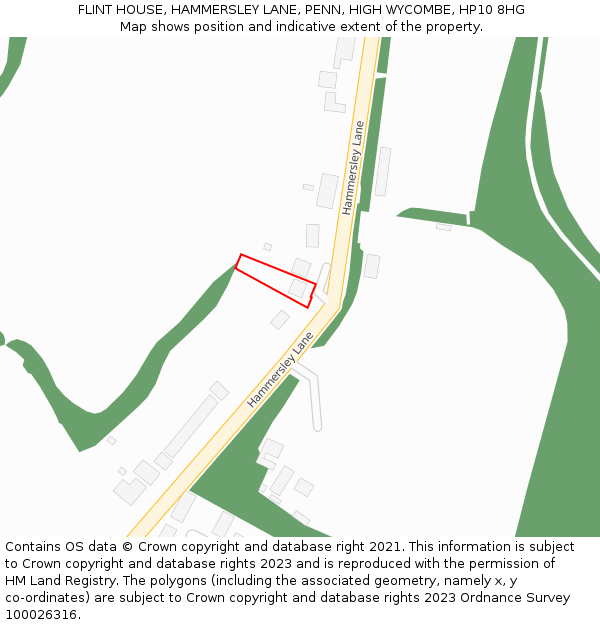 FLINT HOUSE, HAMMERSLEY LANE, PENN, HIGH WYCOMBE, HP10 8HG: Location map and indicative extent of plot