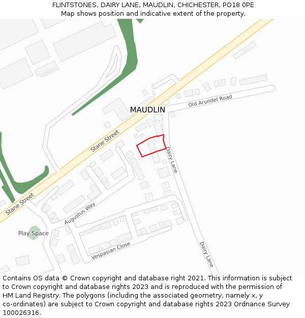 FLINTSTONES, DAIRY LANE, MAUDLIN, CHICHESTER, PO18 0PE: Location map and indicative extent of plot
