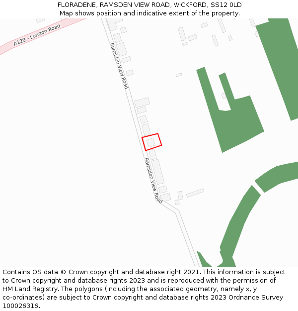 FLORADENE, RAMSDEN VIEW ROAD, WICKFORD, SS12 0LD: Location map and indicative extent of plot