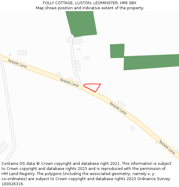 FOLLY COTTAGE, LUSTON, LEOMINSTER, HR6 0BX: Location map and indicative extent of plot