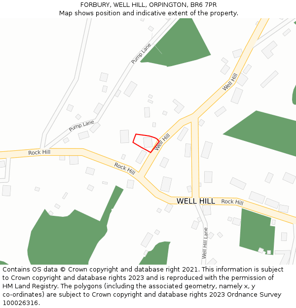 FORBURY, WELL HILL, ORPINGTON, BR6 7PR: Location map and indicative extent of plot