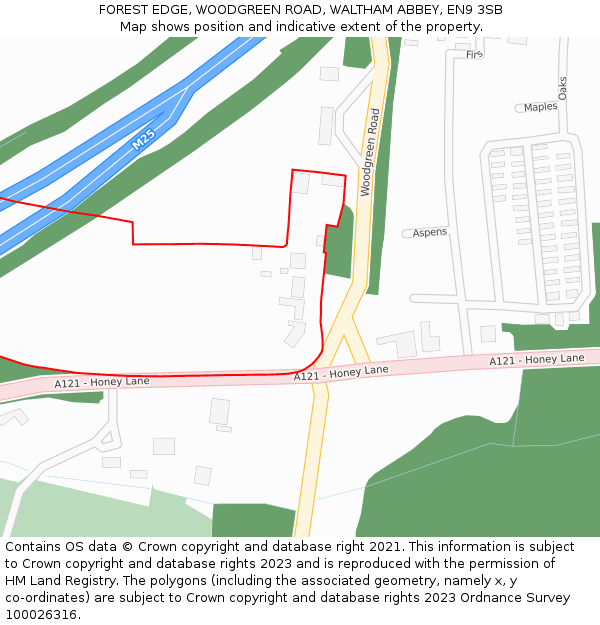 FOREST EDGE, WOODGREEN ROAD, WALTHAM ABBEY, EN9 3SB: Location map and indicative extent of plot