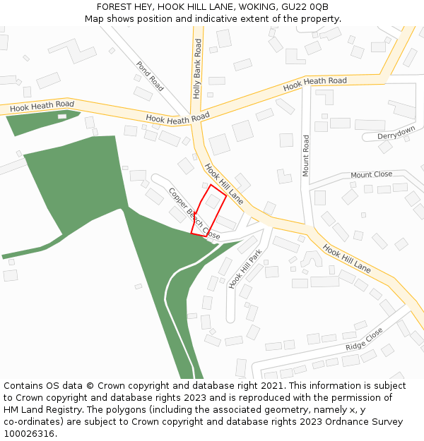 FOREST HEY, HOOK HILL LANE, WOKING, GU22 0QB: Location map and indicative extent of plot