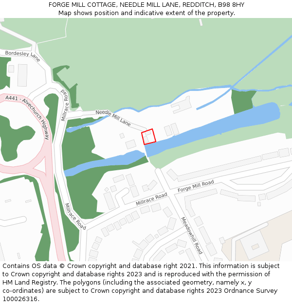 FORGE MILL COTTAGE, NEEDLE MILL LANE, REDDITCH, B98 8HY: Location map and indicative extent of plot