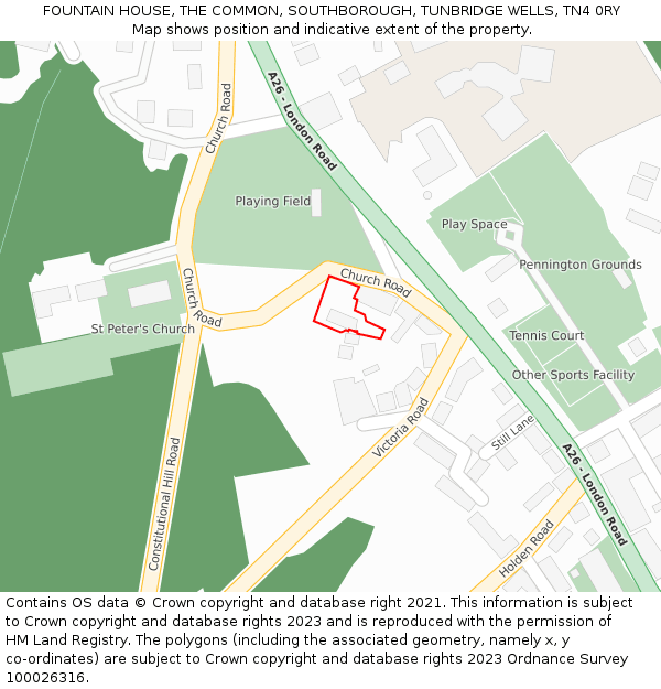 FOUNTAIN HOUSE, THE COMMON, SOUTHBOROUGH, TUNBRIDGE WELLS, TN4 0RY: Location map and indicative extent of plot