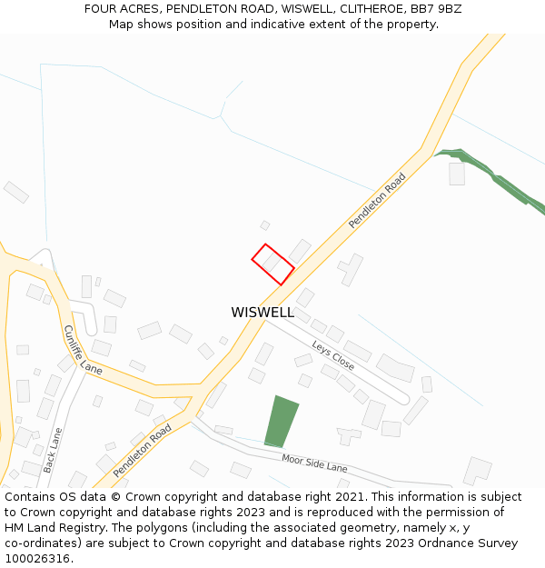 FOUR ACRES, PENDLETON ROAD, WISWELL, CLITHEROE, BB7 9BZ: Location map and indicative extent of plot