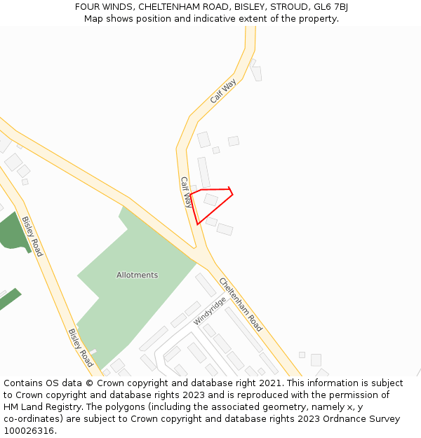 FOUR WINDS, CHELTENHAM ROAD, BISLEY, STROUD, GL6 7BJ: Location map and indicative extent of plot