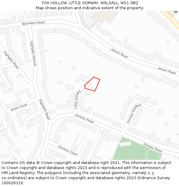 FOX HOLLOW, LITTLE GORWAY, WALSALL, WS1 3BQ: Location map and indicative extent of plot