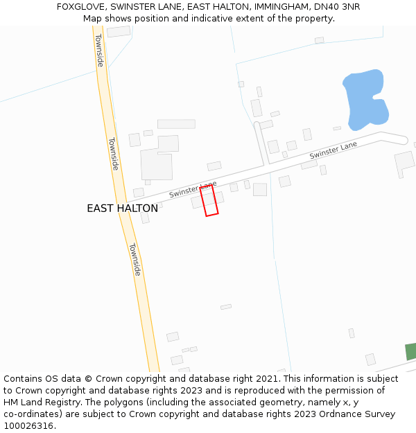 FOXGLOVE, SWINSTER LANE, EAST HALTON, IMMINGHAM, DN40 3NR: Location map and indicative extent of plot