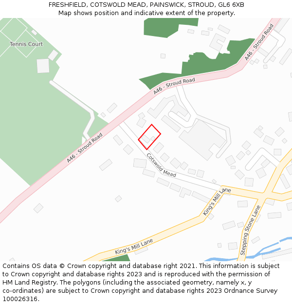 FRESHFIELD, COTSWOLD MEAD, PAINSWICK, STROUD, GL6 6XB: Location map and indicative extent of plot