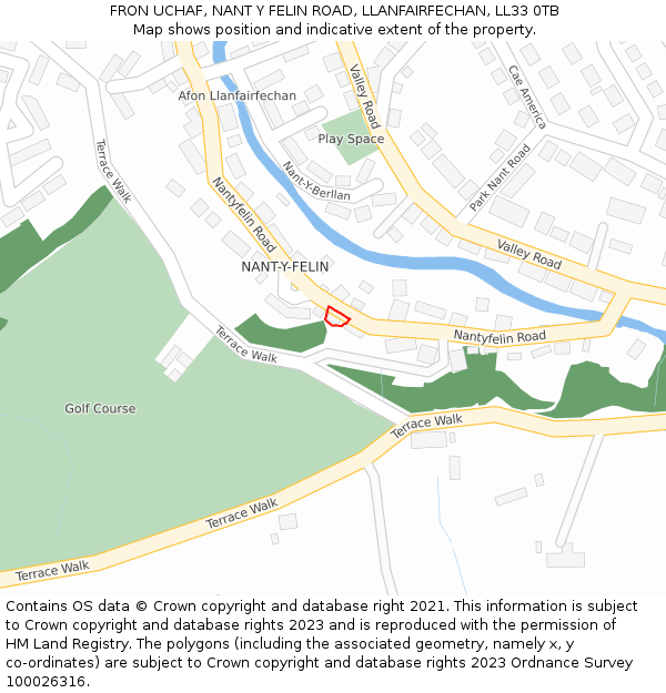 FRON UCHAF, NANT Y FELIN ROAD, LLANFAIRFECHAN, LL33 0TB: Location map and indicative extent of plot