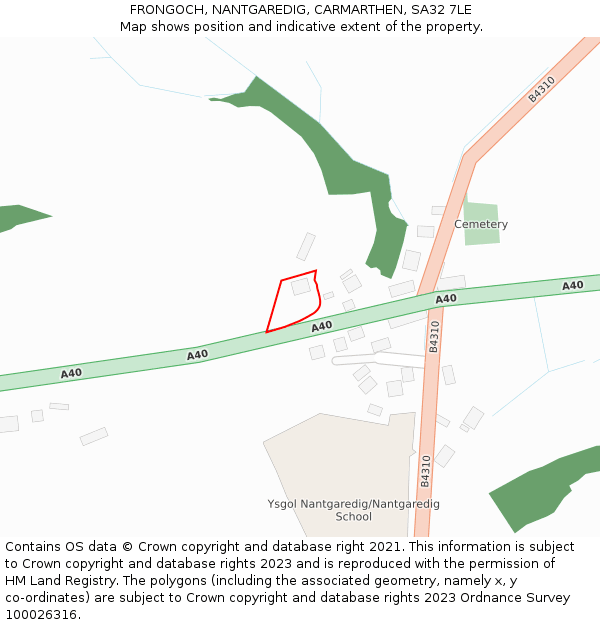 FRONGOCH, NANTGAREDIG, CARMARTHEN, SA32 7LE: Location map and indicative extent of plot