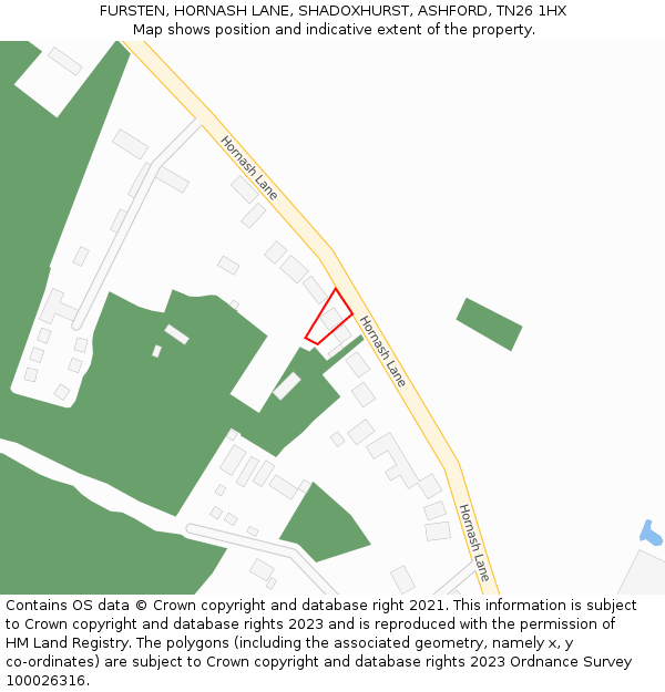 FURSTEN, HORNASH LANE, SHADOXHURST, ASHFORD, TN26 1HX: Location map and indicative extent of plot
