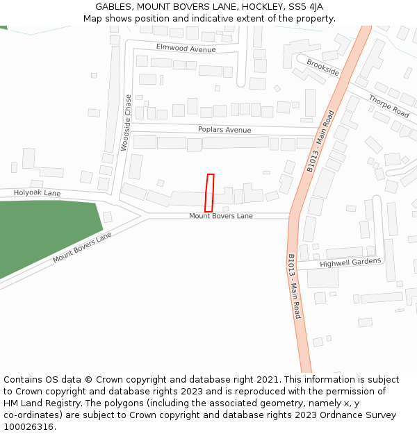 GABLES, MOUNT BOVERS LANE, HOCKLEY, SS5 4JA: Location map and indicative extent of plot