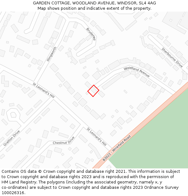 GARDEN COTTAGE, WOODLAND AVENUE, WINDSOR, SL4 4AG: Location map and indicative extent of plot