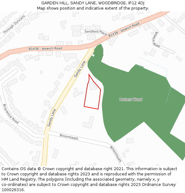GARDEN HILL, SANDY LANE, WOODBRIDGE, IP12 4DJ: Location map and indicative extent of plot