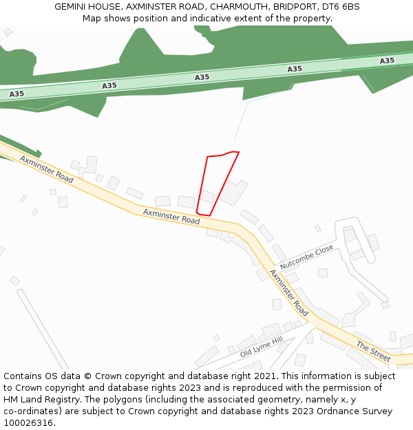 GEMINI HOUSE, AXMINSTER ROAD, CHARMOUTH, BRIDPORT, DT6 6BS: Location map and indicative extent of plot