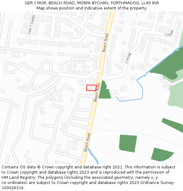 GER Y MOR, BEACH ROAD, MORFA BYCHAN, PORTHMADOG, LL49 9YA: Location map and indicative extent of plot