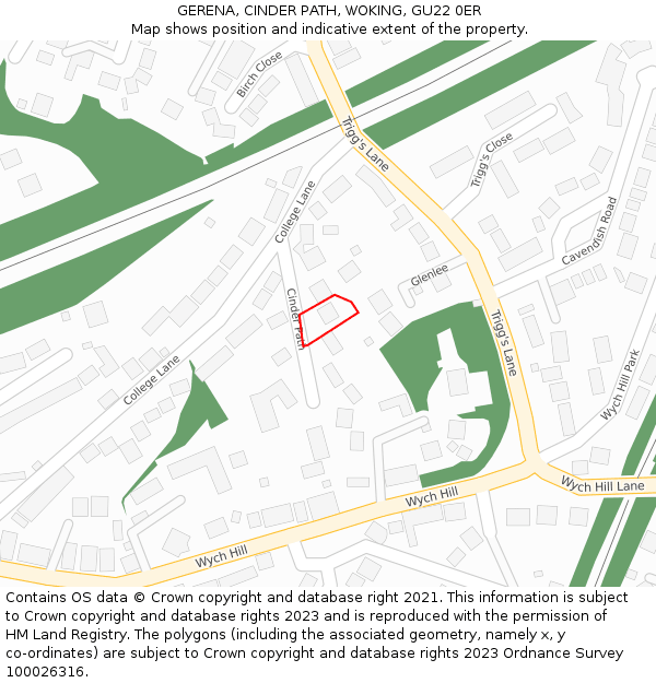 GERENA, CINDER PATH, WOKING, GU22 0ER: Location map and indicative extent of plot