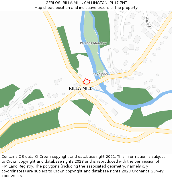 GERLOS, RILLA MILL, CALLINGTON, PL17 7NT: Location map and indicative extent of plot