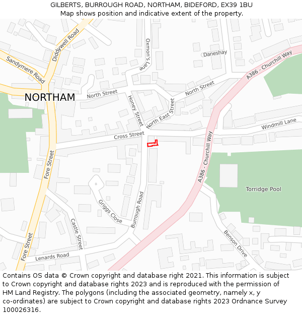 GILBERTS, BURROUGH ROAD, NORTHAM, BIDEFORD, EX39 1BU: Location map and indicative extent of plot