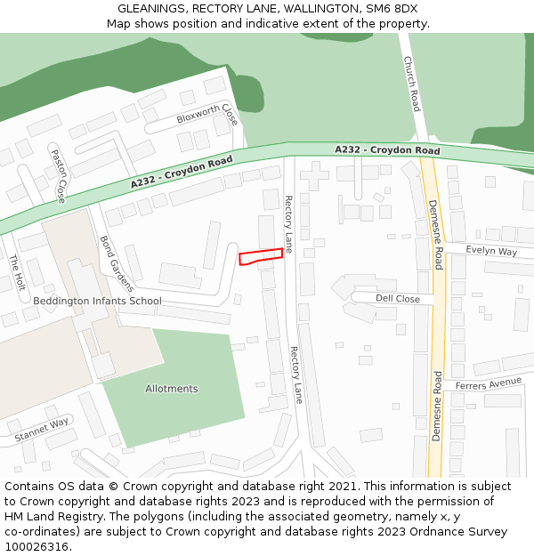 GLEANINGS, RECTORY LANE, WALLINGTON, SM6 8DX: Location map and indicative extent of plot