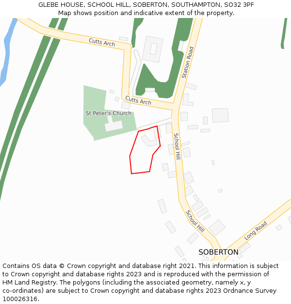 GLEBE HOUSE, SCHOOL HILL, SOBERTON, SOUTHAMPTON, SO32 3PF: Location map and indicative extent of plot