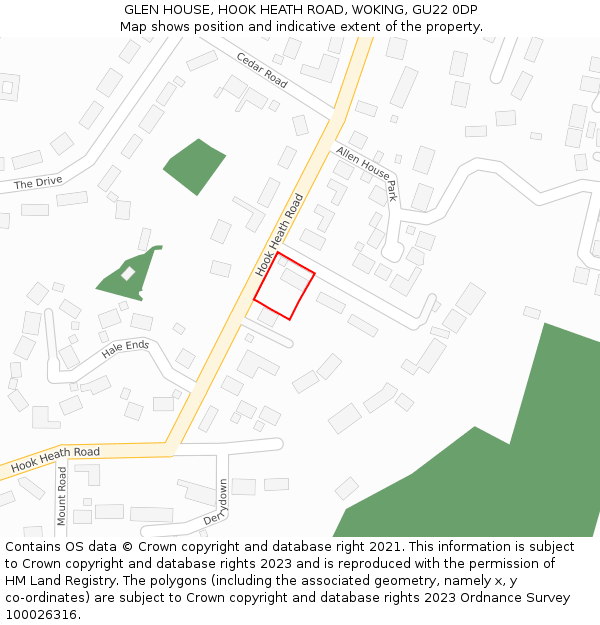 GLEN HOUSE, HOOK HEATH ROAD, WOKING, GU22 0DP: Location map and indicative extent of plot