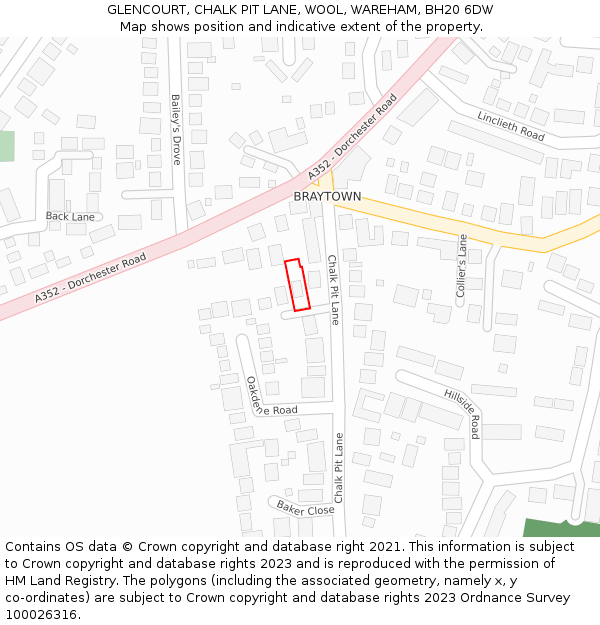 GLENCOURT, CHALK PIT LANE, WOOL, WAREHAM, BH20 6DW: Location map and indicative extent of plot