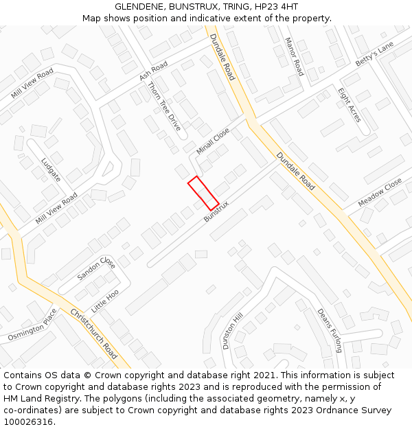 GLENDENE, BUNSTRUX, TRING, HP23 4HT: Location map and indicative extent of plot